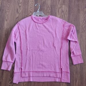 SHEIN Pink Ribbed Lightweight Sweatshirt